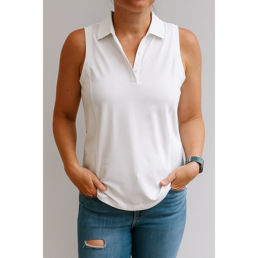 Athleta Sleeveless Collared Polo Shirt XS White Performance Golf Tennis Athletic